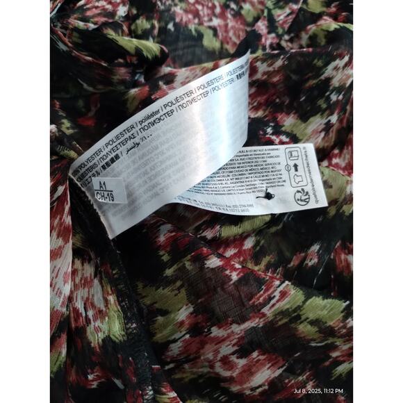 Mango MNG Women's size 3X Sheer Floral Bow Tie Puff Ruffle Sleeve Carol Blouse - Picture 12 of 12